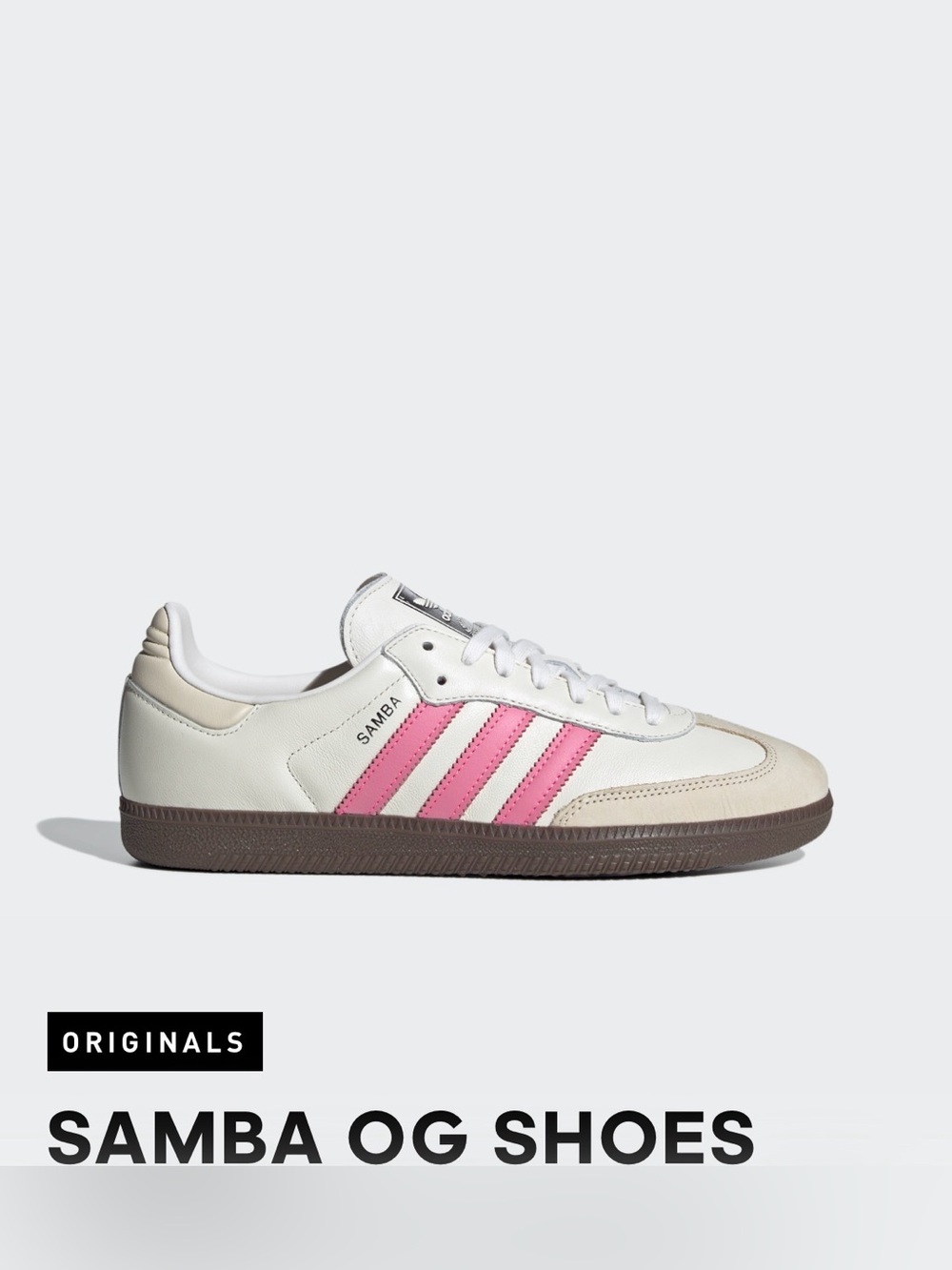 adidas Samba OG Sneakers — White with Pink Stripes and Brown Sole